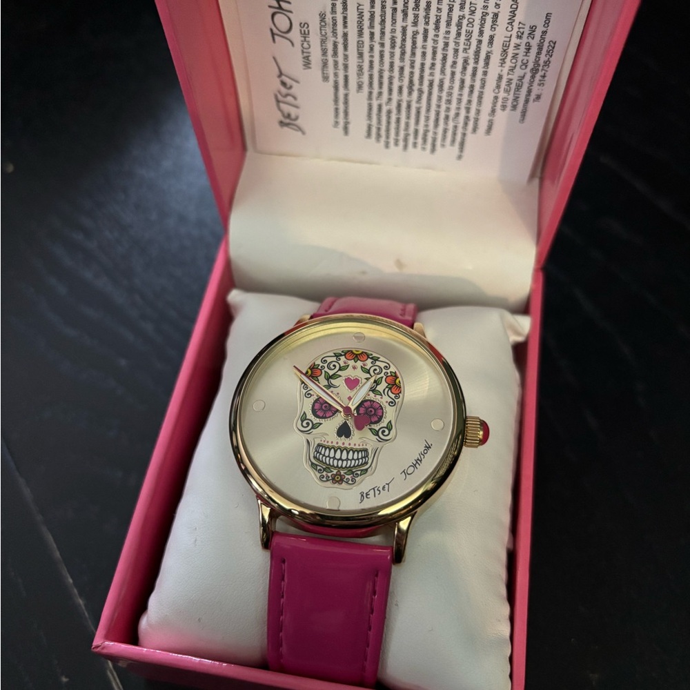 Betsey Johnson Vibrant Pink Skull Watch